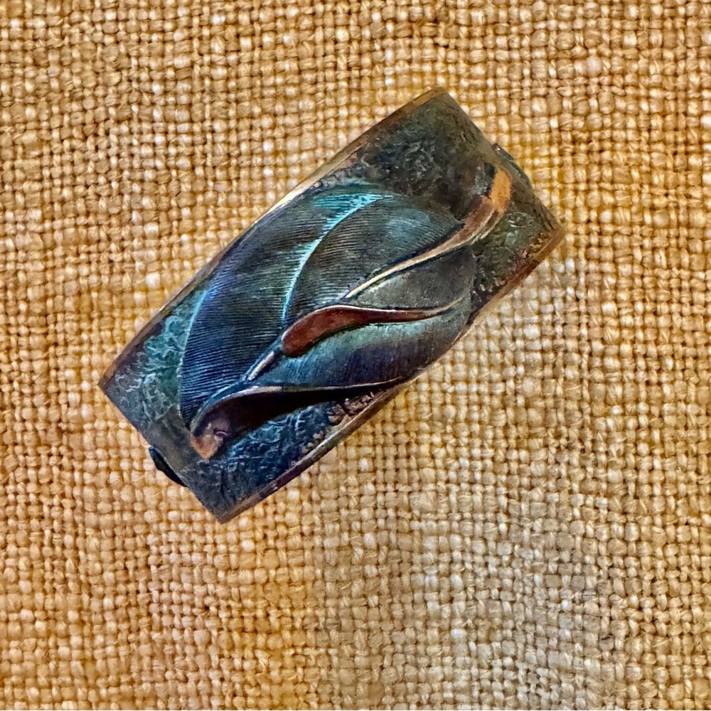 🍃 Beautiful Vintage Blue Green Leaf Design Brass Cuff Bracelet 🍃